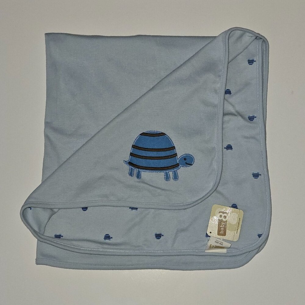 NOS Crazy 8 Gymboree Blue Turtle Baby Blanket 30x30 Reversible Cotton 2009 w/TAG